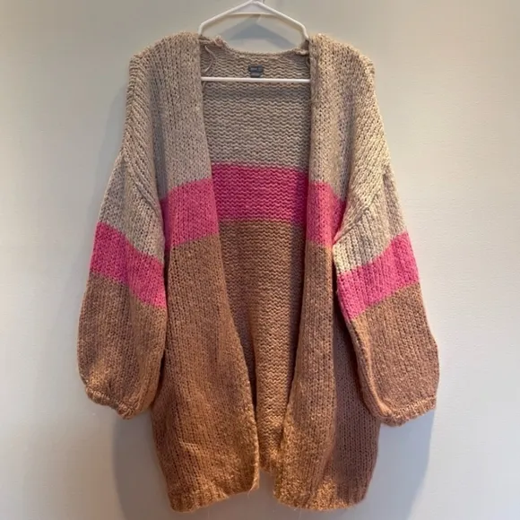 Aerie long wool mohair blend cardigan multicolor sweater size L/XL