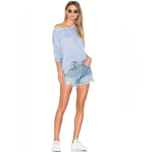 AGOLDE  Women’s Blue High-Waisted Jean Shorts with Frayed Hem