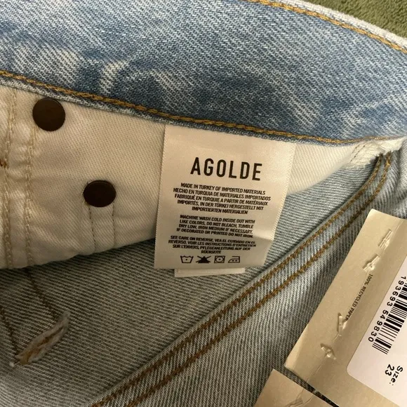 AGOLDE  Women’s Blue High-Waisted Jean Shorts with Frayed Hem
