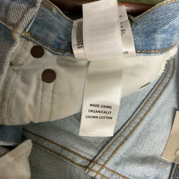 AGOLDE  Women’s Blue High-Waisted Jean Shorts with Frayed Hem