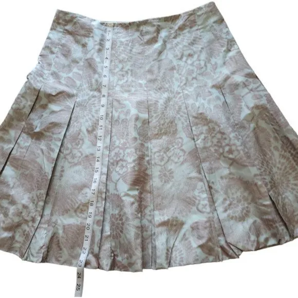 AKRIS green and brown floral pleated skirt