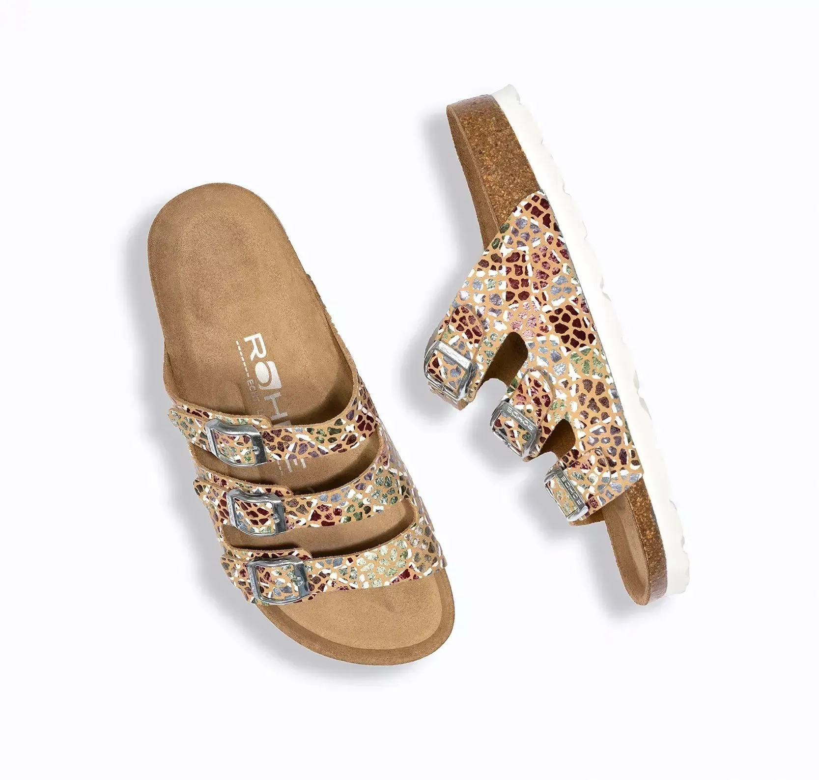 'Alba' women's triple strap sandal - camel mix