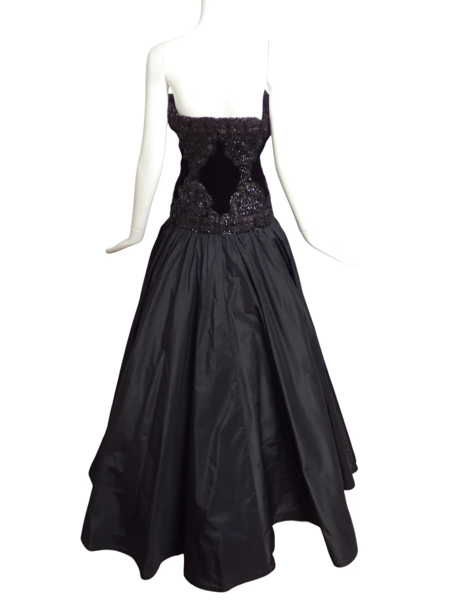 ALBERT CAPRARO- 1980s Black Sequin & Taffeta Ballgown, Size 6