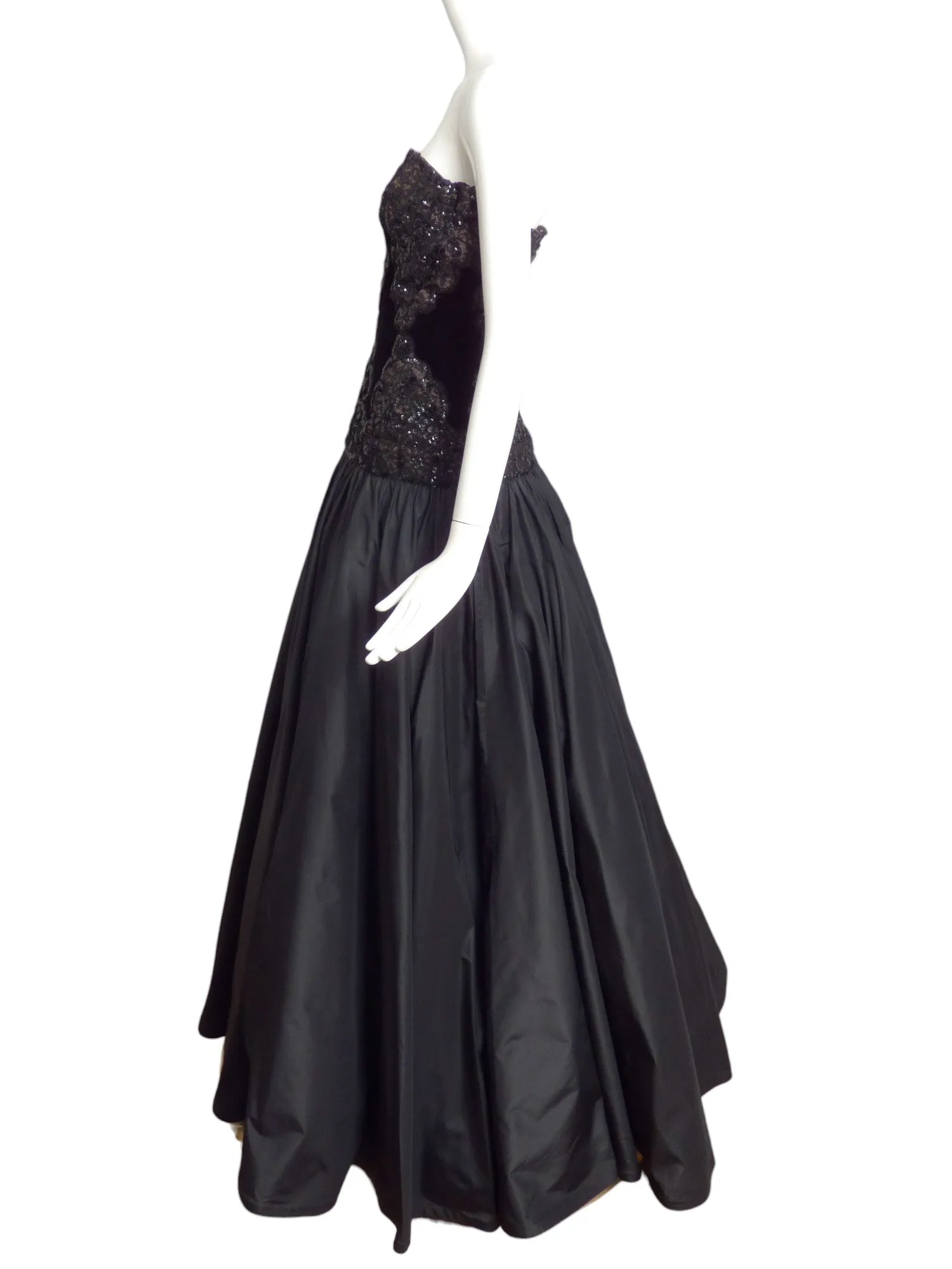 ALBERT CAPRARO- 1980s Black Sequin & Taffeta Ballgown, Size 6