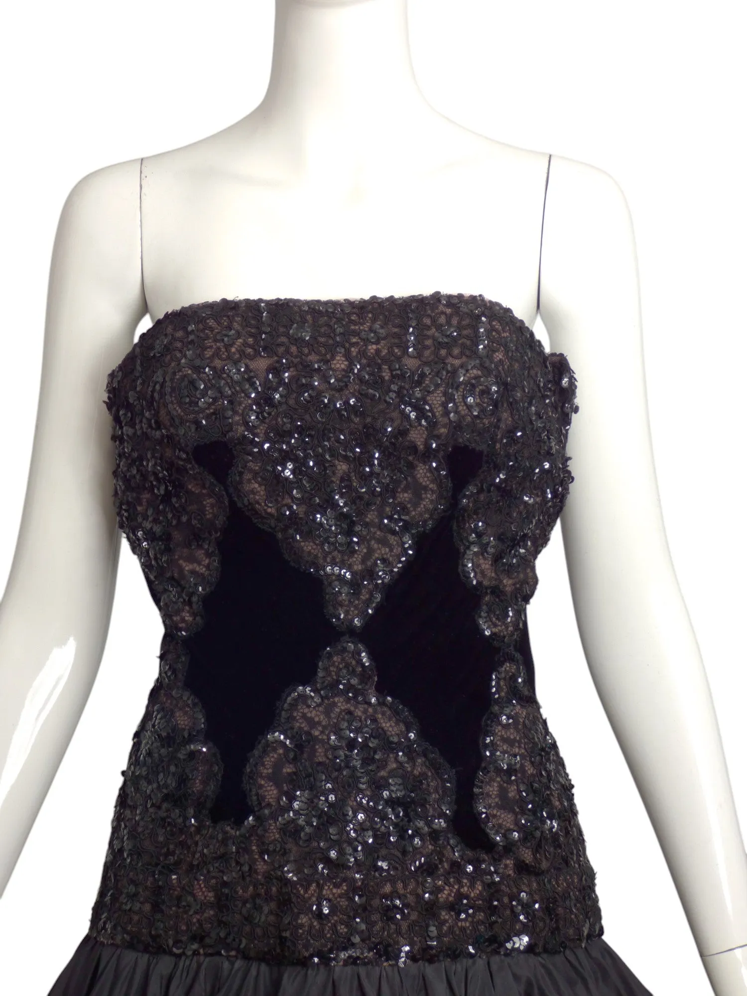 ALBERT CAPRARO- 1980s Black Sequin & Taffeta Ballgown, Size 6