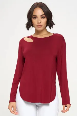 Almond Cut Out Long Sleeve Top Burgundy
