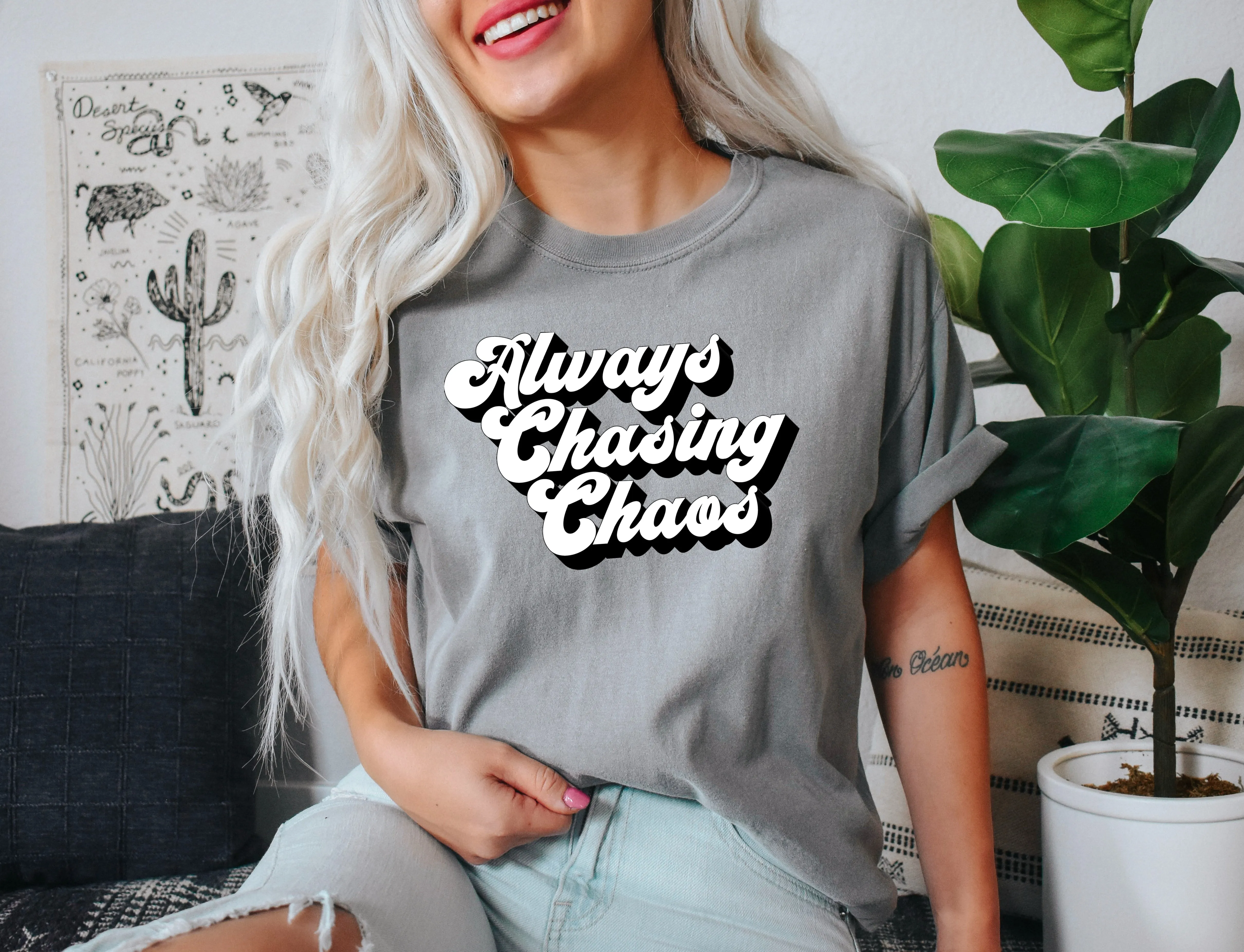 Always Chasing Chaos - Comfort Colors Adult Tee | Retro Block
