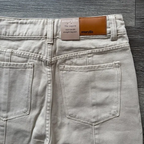 Amaryllis The Laguna 100% Cotton Mid Rise Slit Leg Tan Jean Size 2