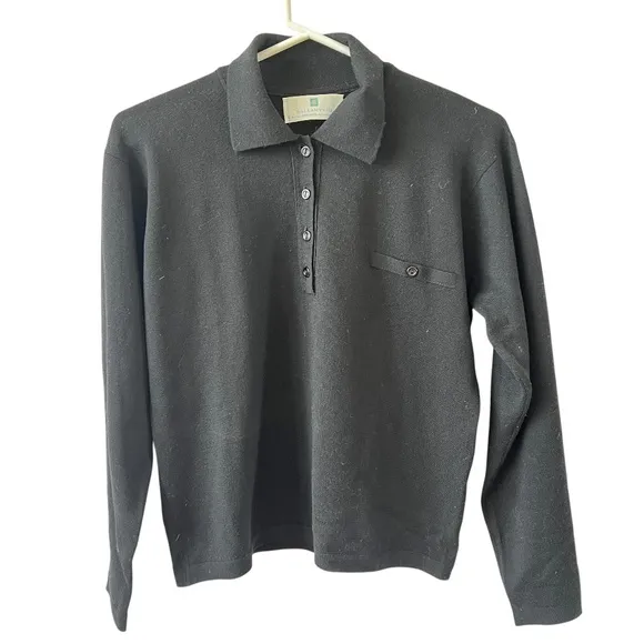 BALLANTYNE MERINO WOOL 2000 POLO SWEATER WOMENS 4 LUXURY PREPPY CLASSIC BLACK