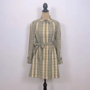 Banana Republic Olive Tan Cream Plaid Trench Rain Coat Size S