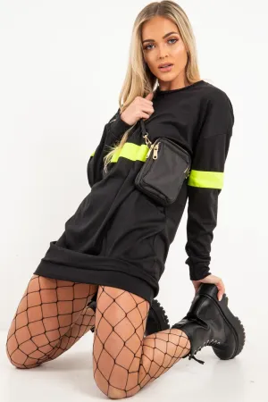 Black Neon Yellow Stripe Longline Sweatshirt - Keighley
