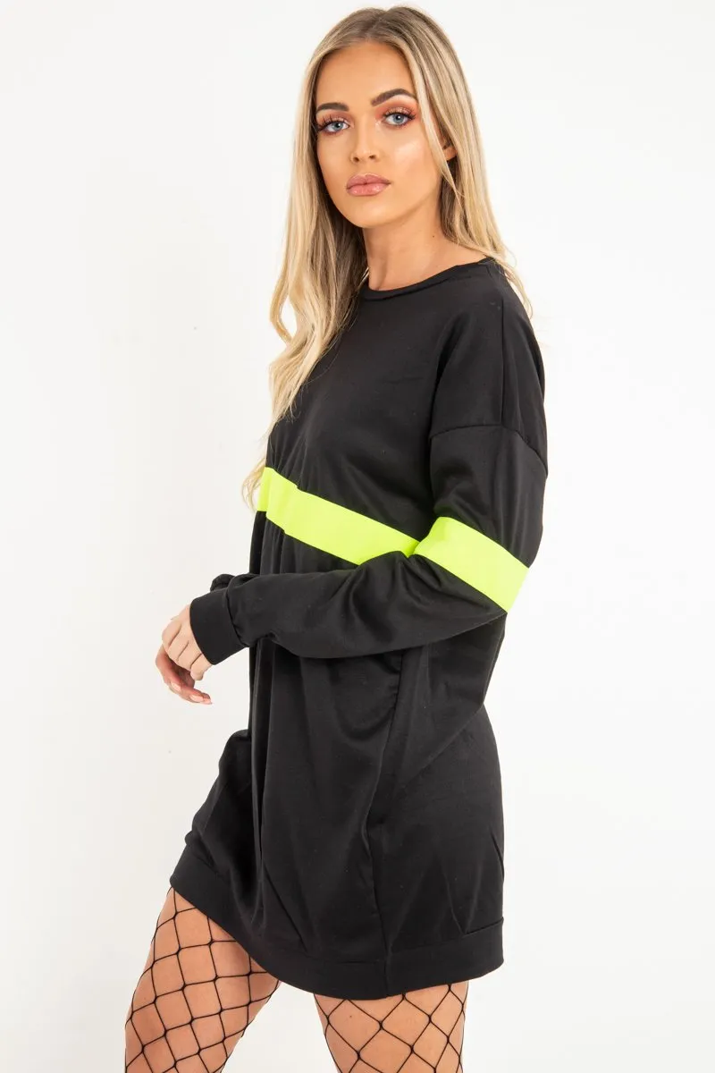 Black Neon Yellow Stripe Longline Sweatshirt - Keighley