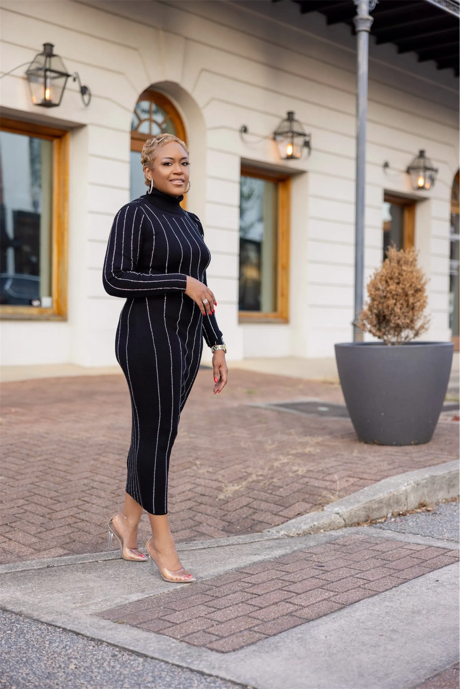 Black Sweater Dress with Embellishments