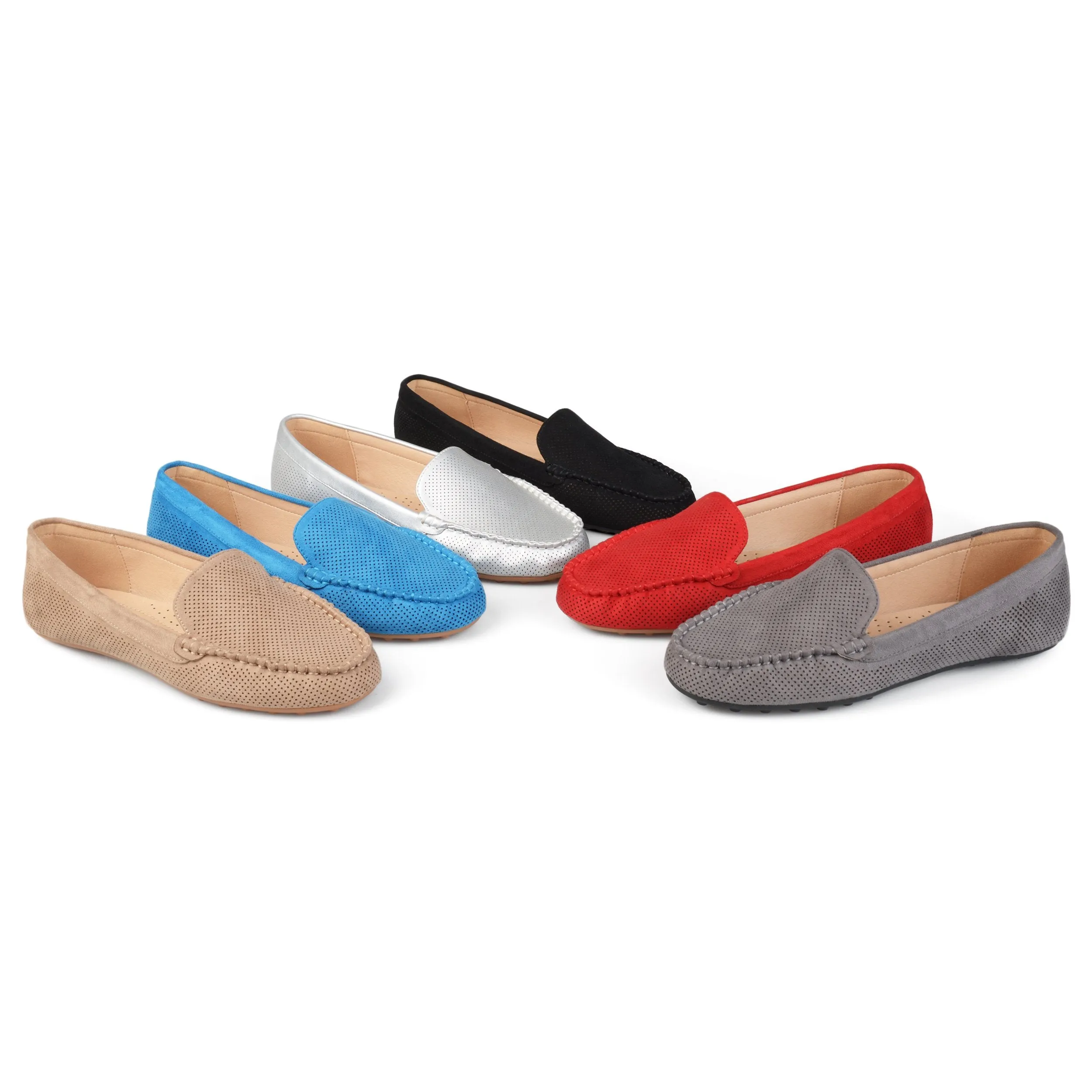 Brinley Co. Womens Comfort Sole Faux Nubuck Laser Cut Loafers Grey, 8.5 Regular US