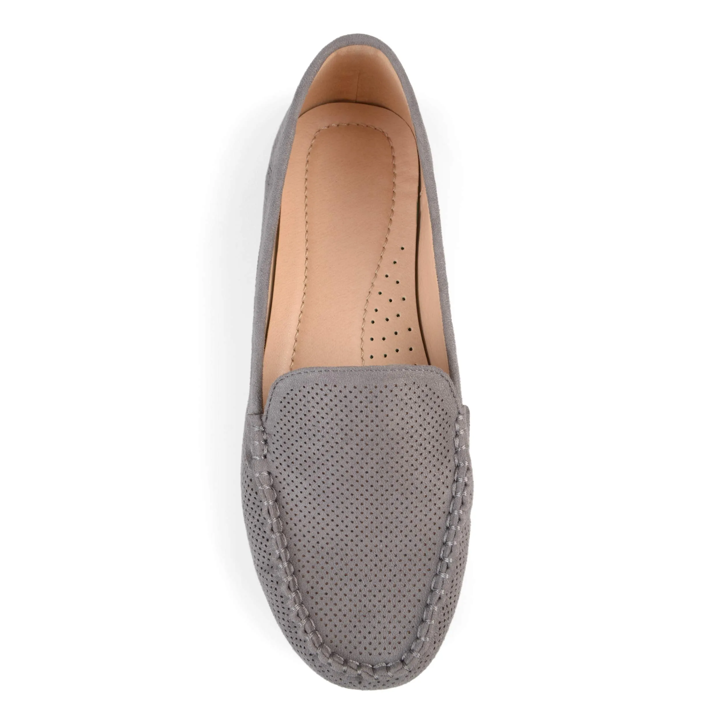 Brinley Co. Womens Comfort Sole Faux Nubuck Laser Cut Loafers Grey, 8.5 Regular US