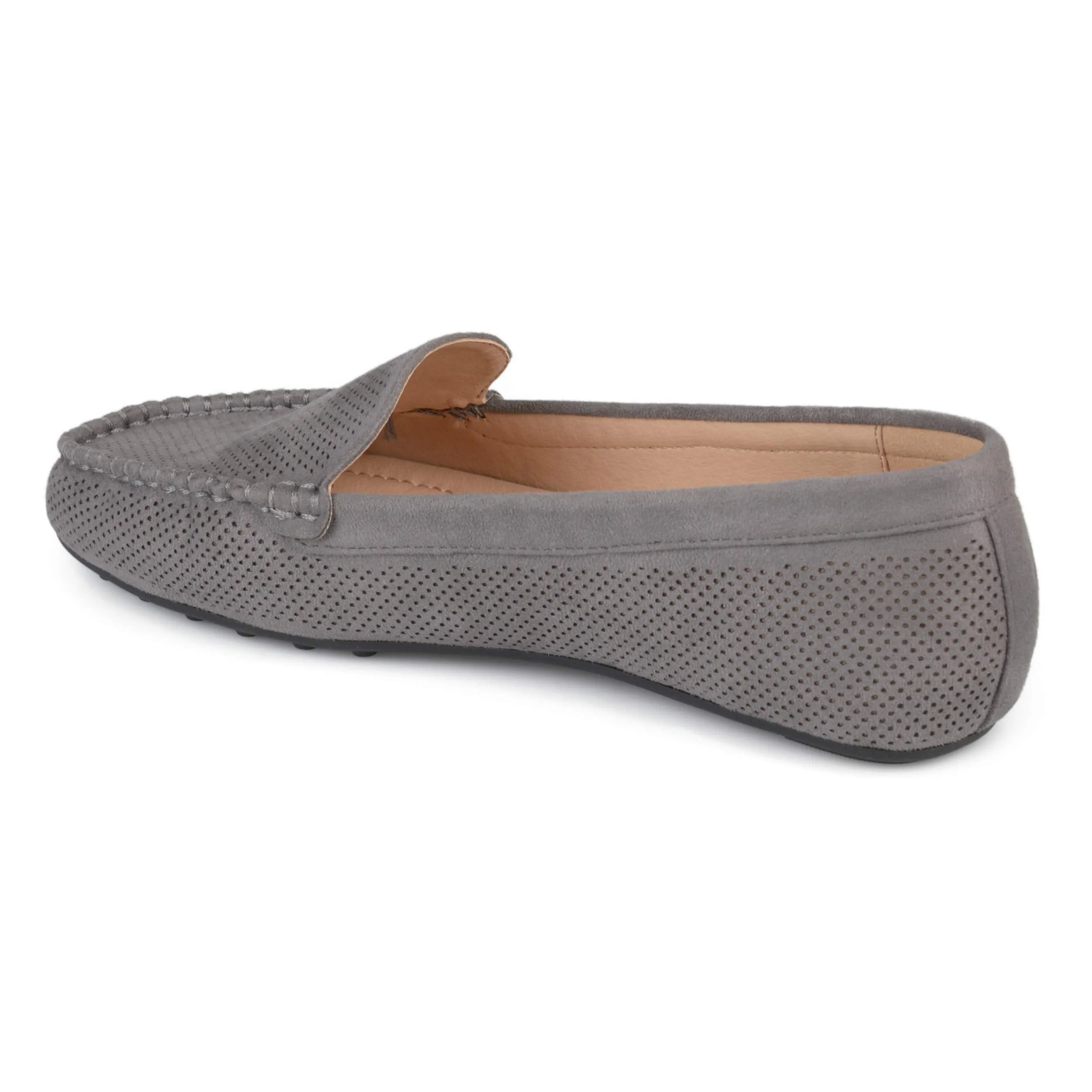 Brinley Co. Womens Comfort Sole Faux Nubuck Laser Cut Loafers Grey, 8.5 Regular US