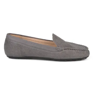 Brinley Co. Womens Comfort Sole Faux Nubuck Laser Cut Loafers Grey, 8.5 Regular US