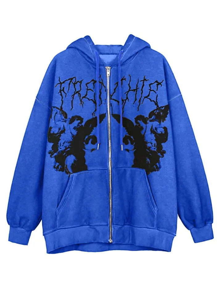 Casual Stylish Printed Loose Y2K Grunge Jacket Hoodie