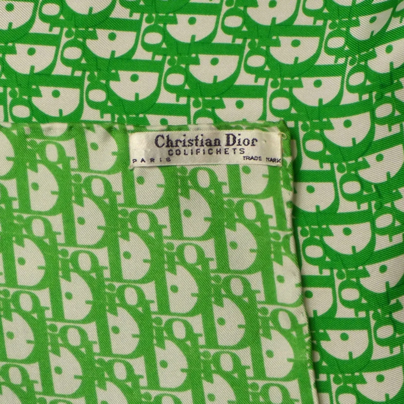 CHRISTIAN DIOR COLIFICHETS- Green Oblique Silk Scarf