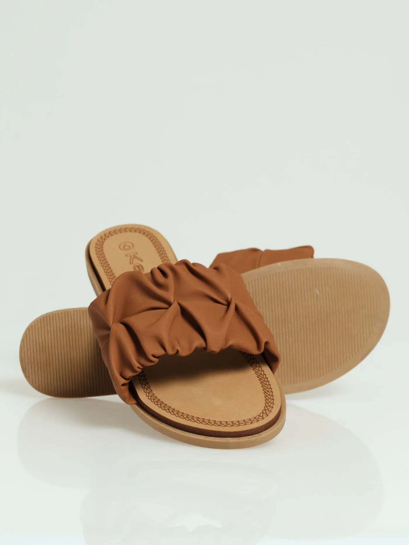 Comfort Outsole Folded Single Band Mule Sandal - Tan