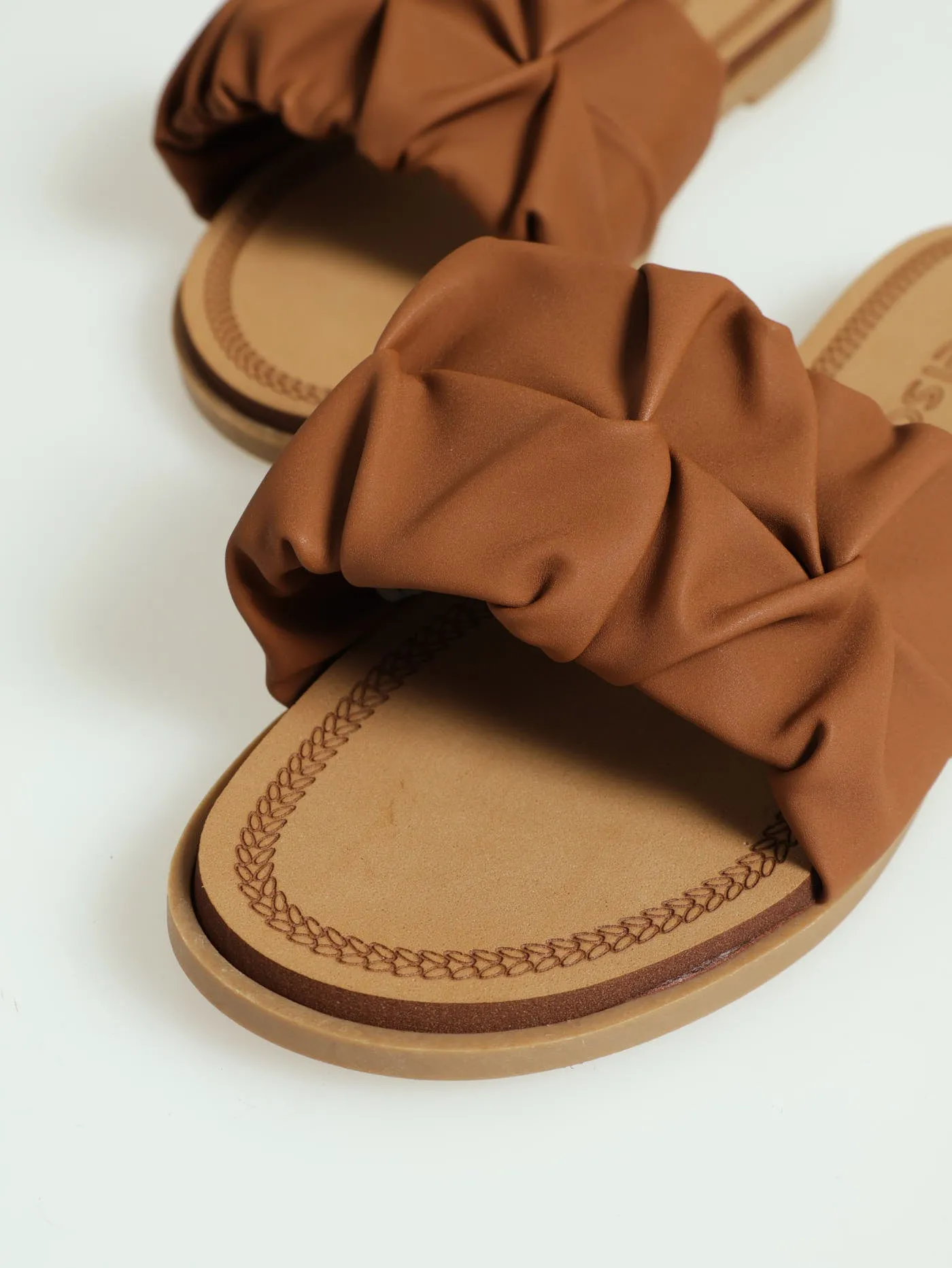 Comfort Outsole Folded Single Band Mule Sandal - Tan