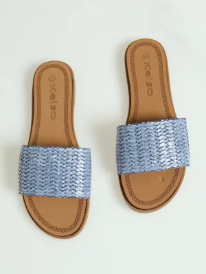 Comfort Outsole Raffia Single Band Mule Sandal - Blue