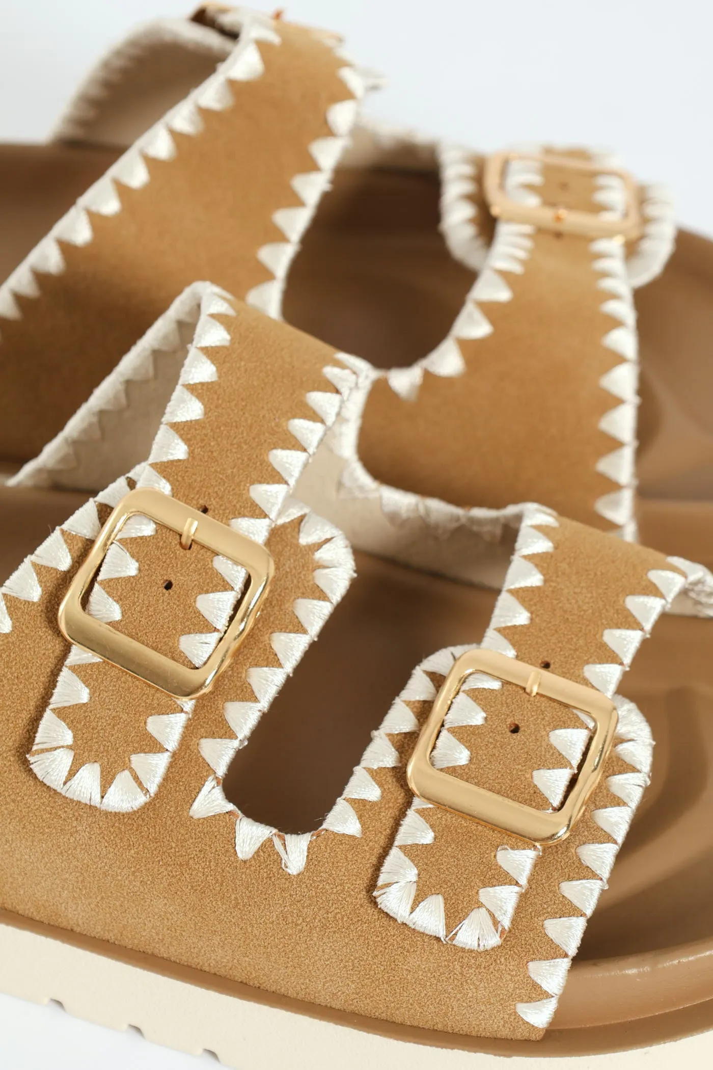 Crochet Stitched Mule With Buckle Detail - Natural