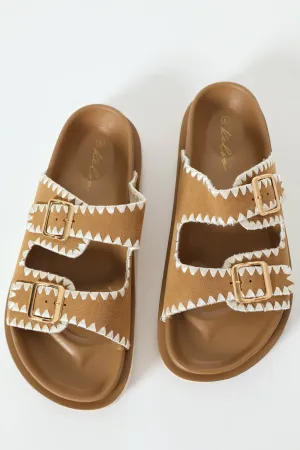 Crochet Stitched Mule With Buckle Detail - Natural