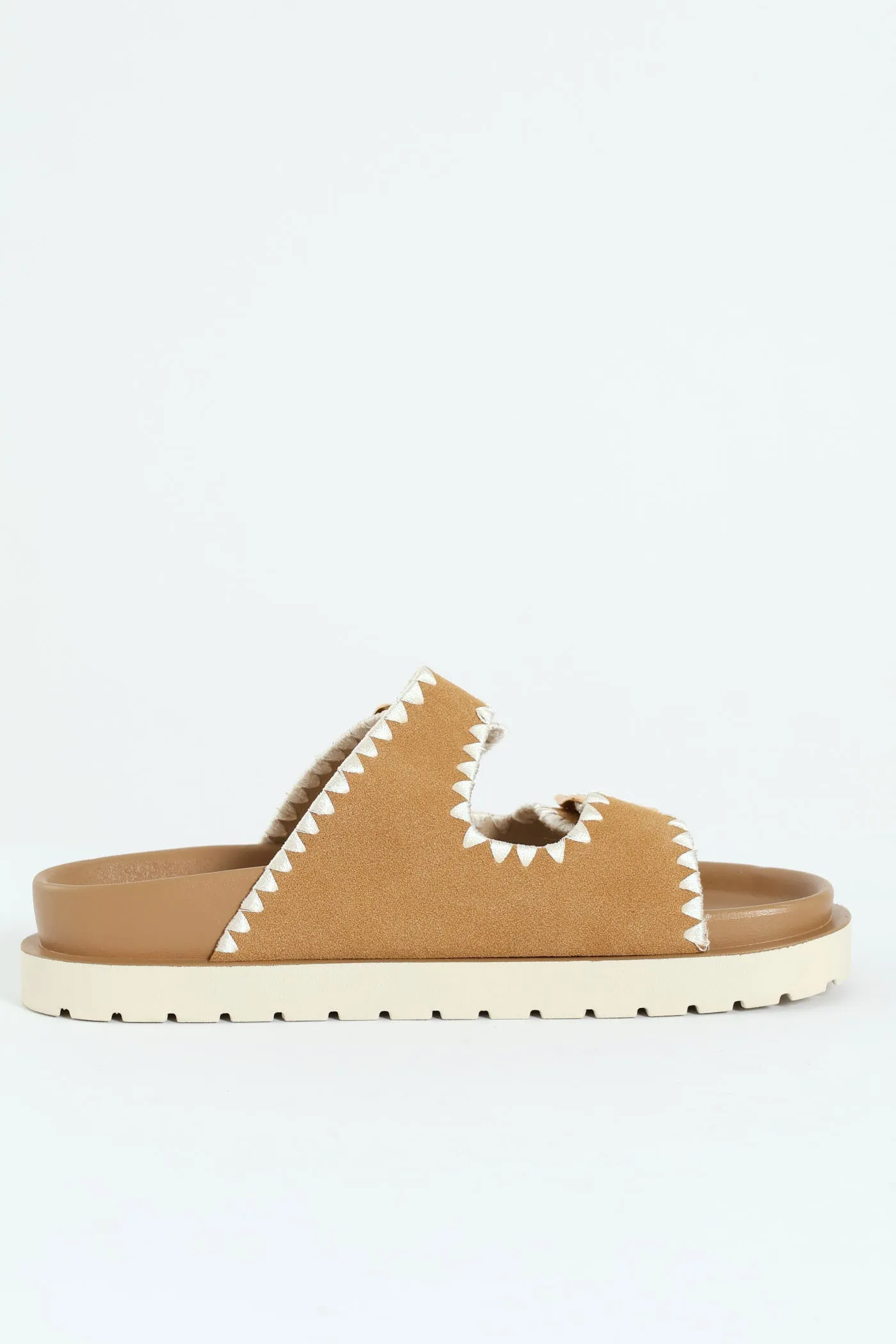 Crochet Stitched Mule With Buckle Detail - Natural
