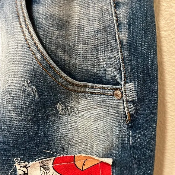 Denim Patchwork Shorts Large Distressed