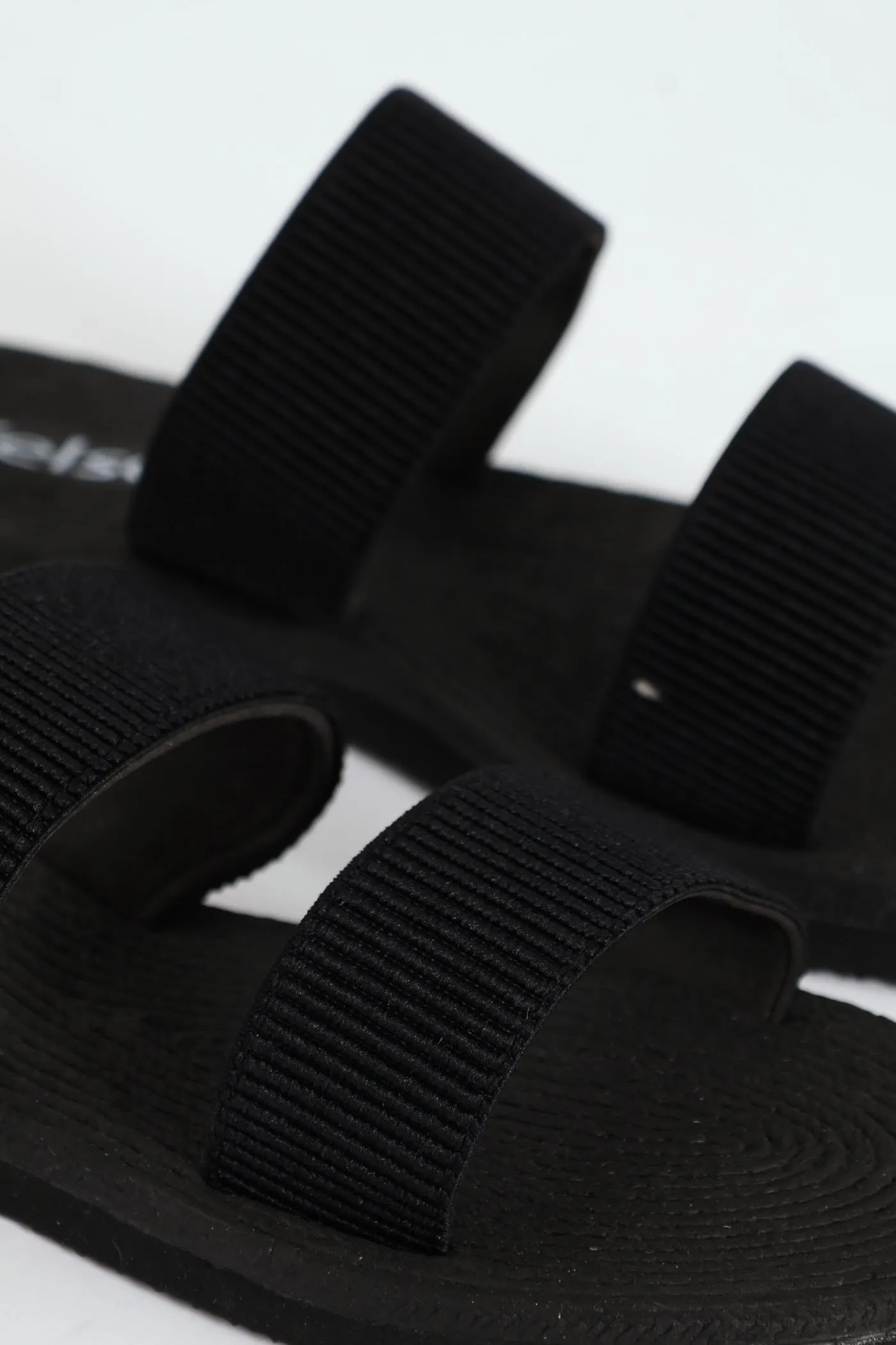 Double Elasticated Tape Mule Sandals - Black