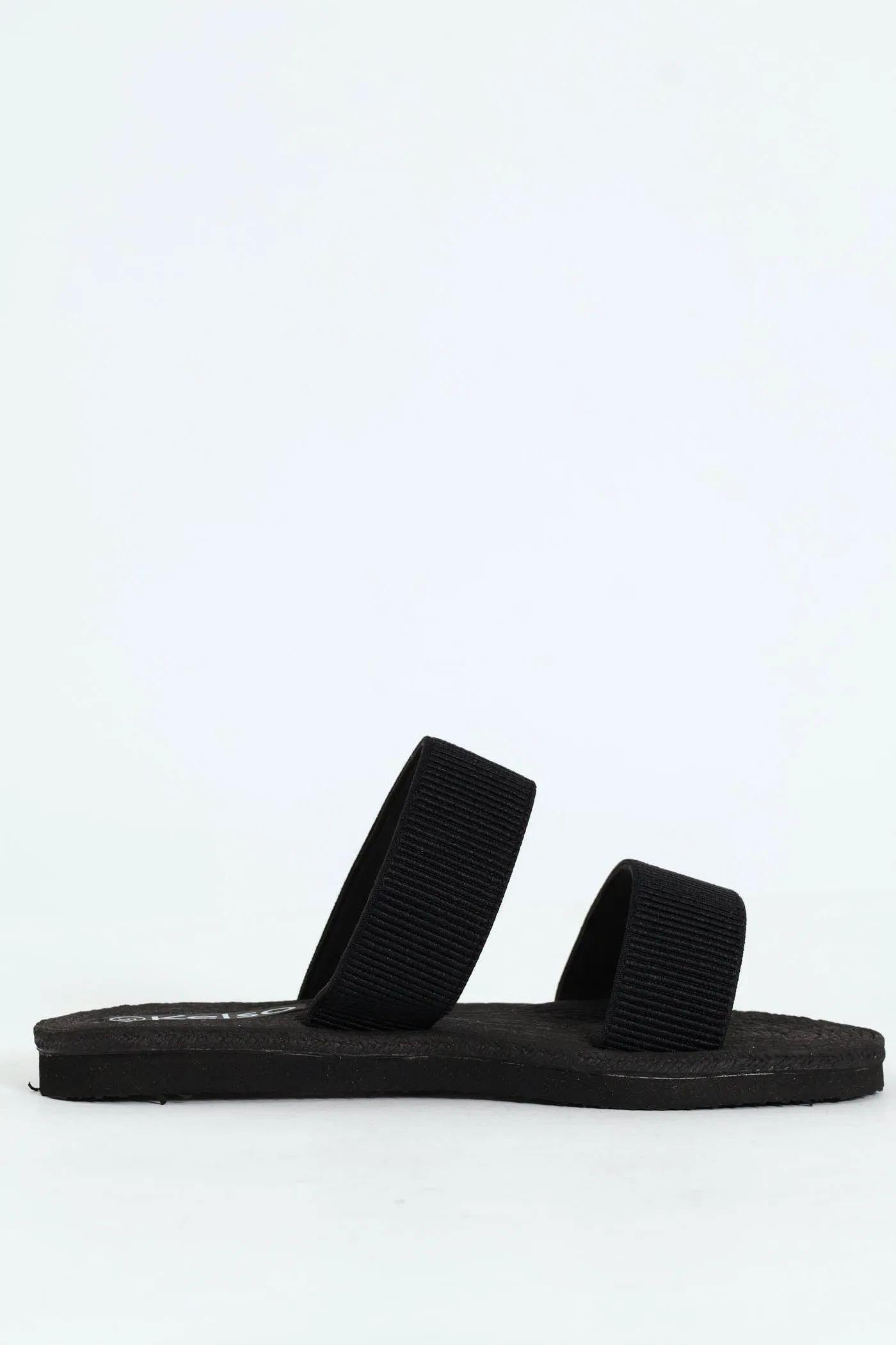 Double Elasticated Tape Mule Sandals - Black