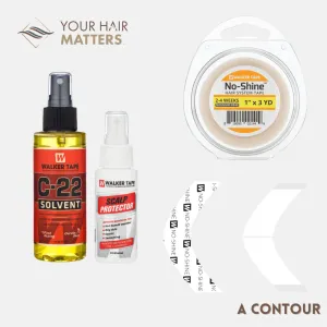 EASY INSTALL KIT *PLUS* - For Hair System 2-4 WEEK WEAR with TAPE ROLL, 36 CONTOUR STRIPS, C-22 SOLVENT, AND SCALP PROTECTOR (WALKER)