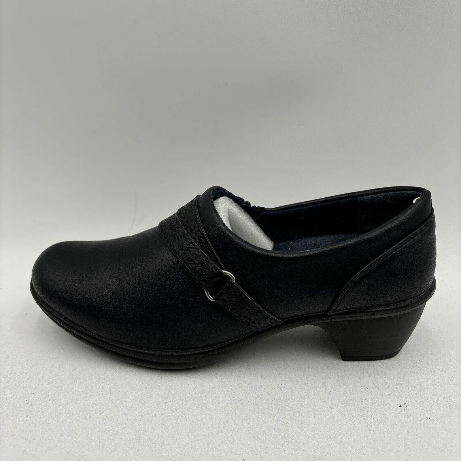 Easy Street RASIA Navy Faux Leather Round Toe Side Zip Block Heel Clogs, Size 8M - Very Good