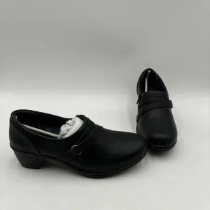 Easy Street RASIA Navy Faux Leather Round Toe Side Zip Block Heel Clogs, Size 8M - Very Good