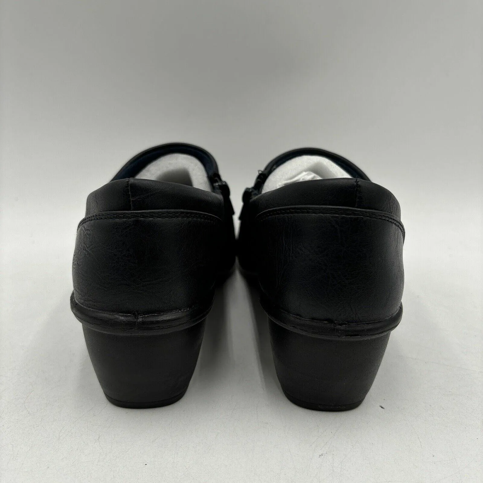 Easy Street RASIA Navy Faux Leather Round Toe Side Zip Block Heel Clogs, Size 8M - Very Good