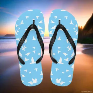 Eden Garden Blue White Bird Print Flip-Flops