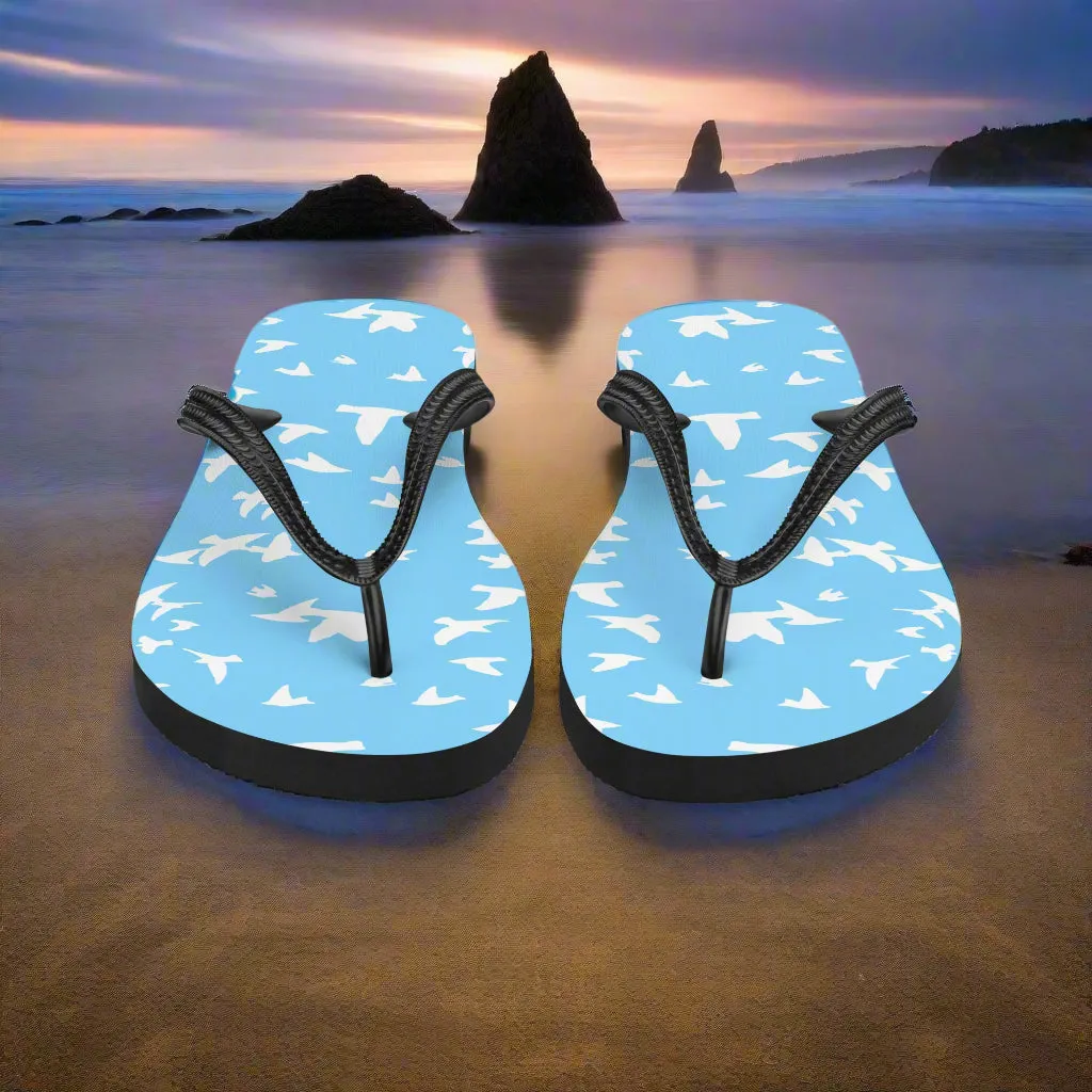 Eden Garden Blue White Bird Print Flip-Flops