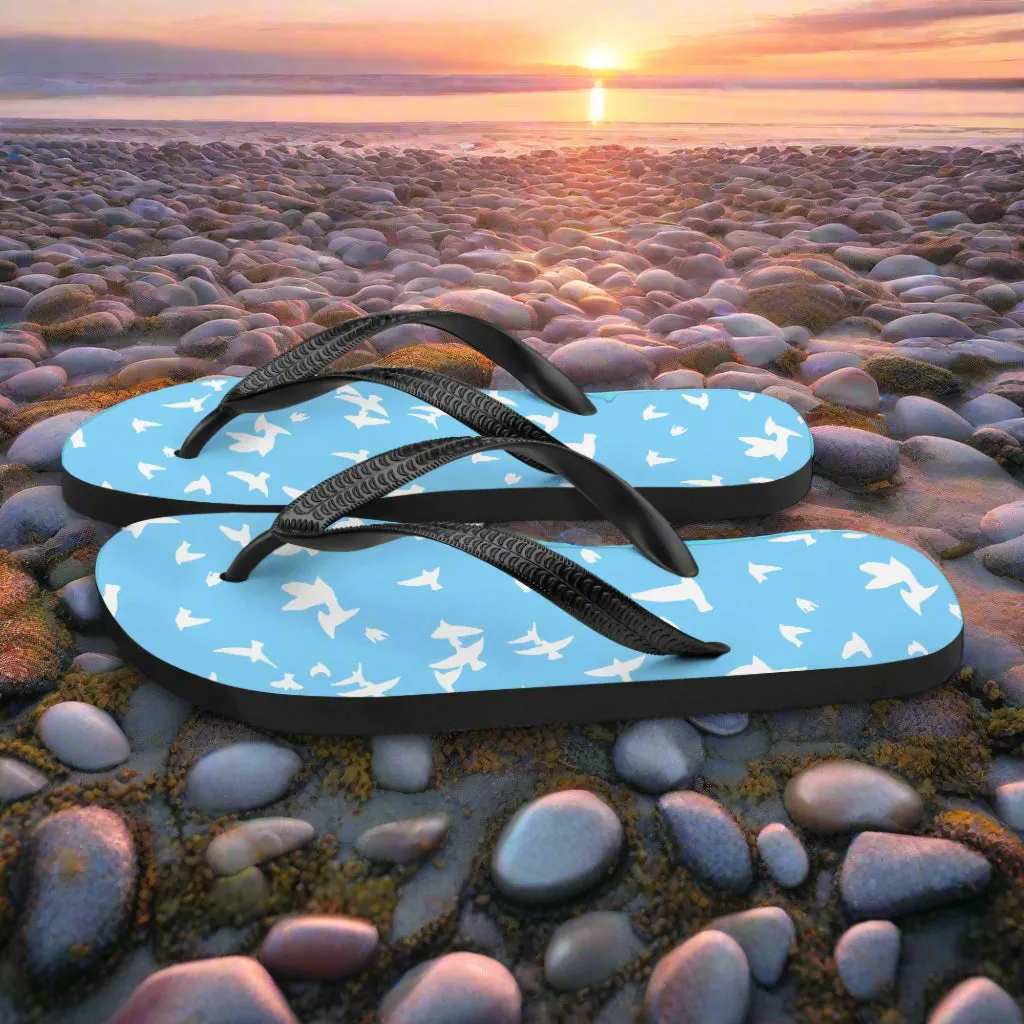 Eden Garden Blue White Bird Print Flip-Flops