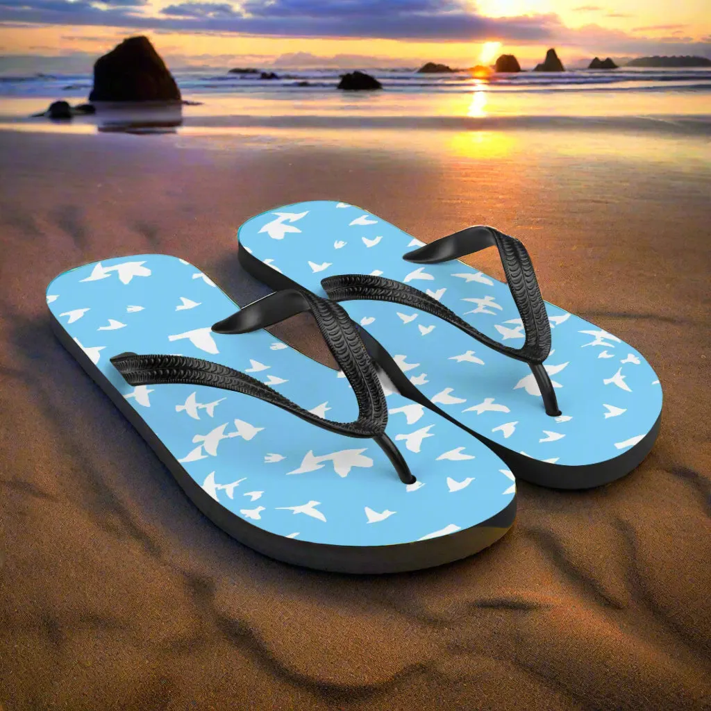 Eden Garden Blue White Bird Print Flip-Flops