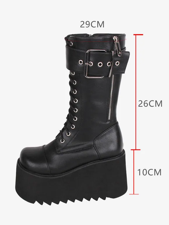 Gothic Lolita Boots Black PU Round Toe PU Leather Lolita Footwear