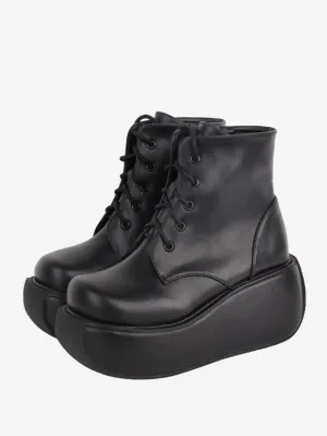 Gothic Lolita Boots Black Round Toe PU Leather Lolita Footwear