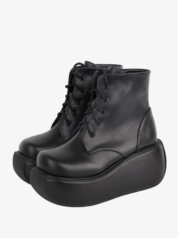 Gothic Lolita Boots Black Round Toe PU Leather Lolita Footwear