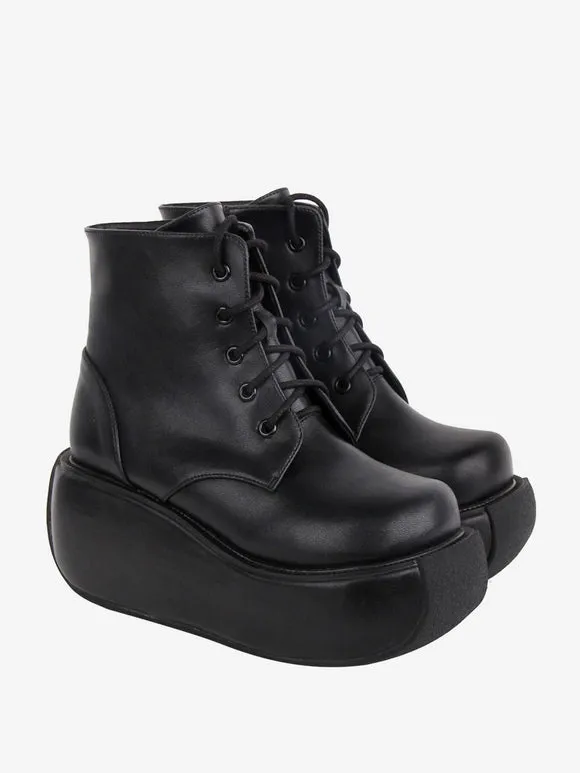 Gothic Lolita Boots Black Round Toe PU Leather Lolita Footwear