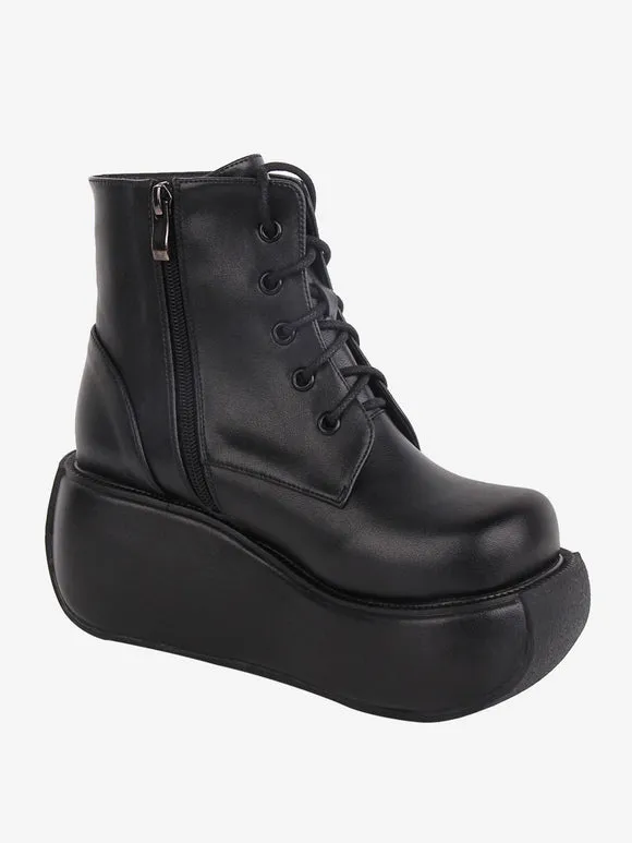 Gothic Lolita Boots Black Round Toe PU Leather Lolita Footwear