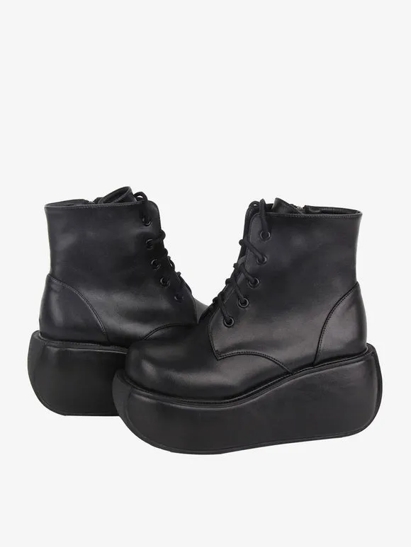 Gothic Lolita Boots Black Round Toe PU Leather Lolita Footwear