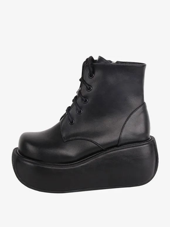 Gothic Lolita Boots Black Round Toe PU Leather Lolita Footwear