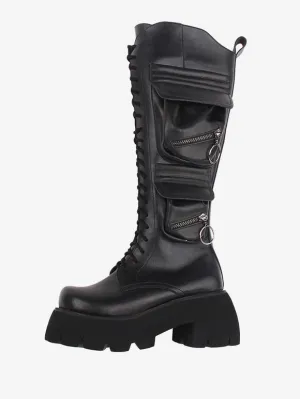 Gothic Lolita Boots PU Leather PU Round Toe Black Lolita Footwear