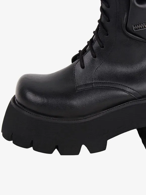 Gothic Lolita Boots PU Leather PU Round Toe Black Lolita Footwear
