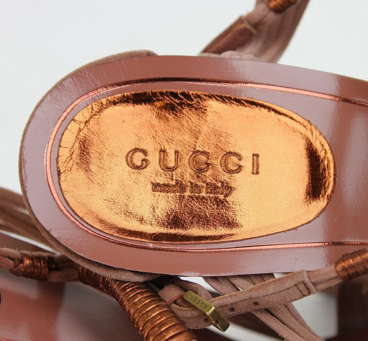 Gucci 309668 Rose Anita Metallic Leather/Suede Sandals EU 40 / US 10 - Final Call